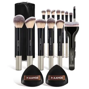 MAANGE Makeup Brush Set– 14 Brushes + 2 Puffs + Storage Bag– Professional, Multifunctional & Beginner-Friendly for Powder, Liquid & Cream