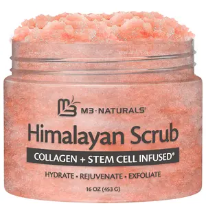 Himalayan Salt Scrub, Face, Foot, and Body Exfoliator with Collagen and Stem Cells, Exfoliating Scrub for Toning, Cellulite, and Skin Care by M3 16 fl oz