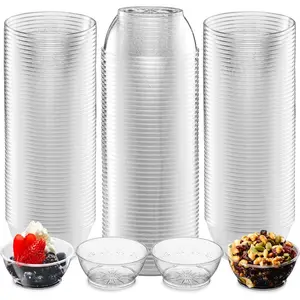 Clear Mini Plastic Bowls-100 Pack 6 Oz Disposable Hard Plastic Dessert Bowls for Serving, Weddings, Catering, Parties, Salsa, Home or Event Party Supplies
