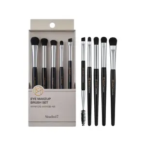 [Studio17] Eye Makeup Brush Set - 5 different brush for eye make up,Durable copper tube, Wooden handle for easy grip, Delicate cutting