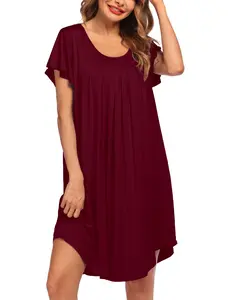 Ekouaer Womens Nightgown Soft Sleepwear Pleated Sleepshirt Sleep Dress Short Sleeve Nightdress