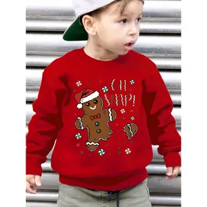 ' Red Christmas Gingerbread for Boy& "Oh Snap!" Print Sweatshirt - Long Sleeve Casual Pullover Sweater with Gingerbread Cookie Characters, Candy Cane & Holly Design & Winter Holiday Outfits