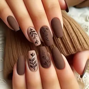 Autumn Winter Matte European Style Nail Tips, High-End Texture Medium-Length Ballet Nails, Fake Nails Stickers, Model Xinghao T373