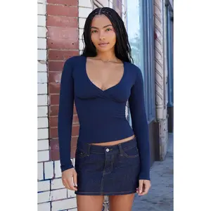 John Galt Women's Navy Amara Surplice Long Sleeve Top