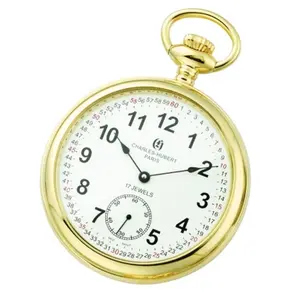 212 MAIN Unisex Charles-Hubert-Paris Stainless Steel Gold-Plated 51mm Round Analog Mechanical Open Face Pocket Watch, Arabic Numerals, Gift Boxed - Mechanical Style & Modern Watches, Analog Mechanical Watches