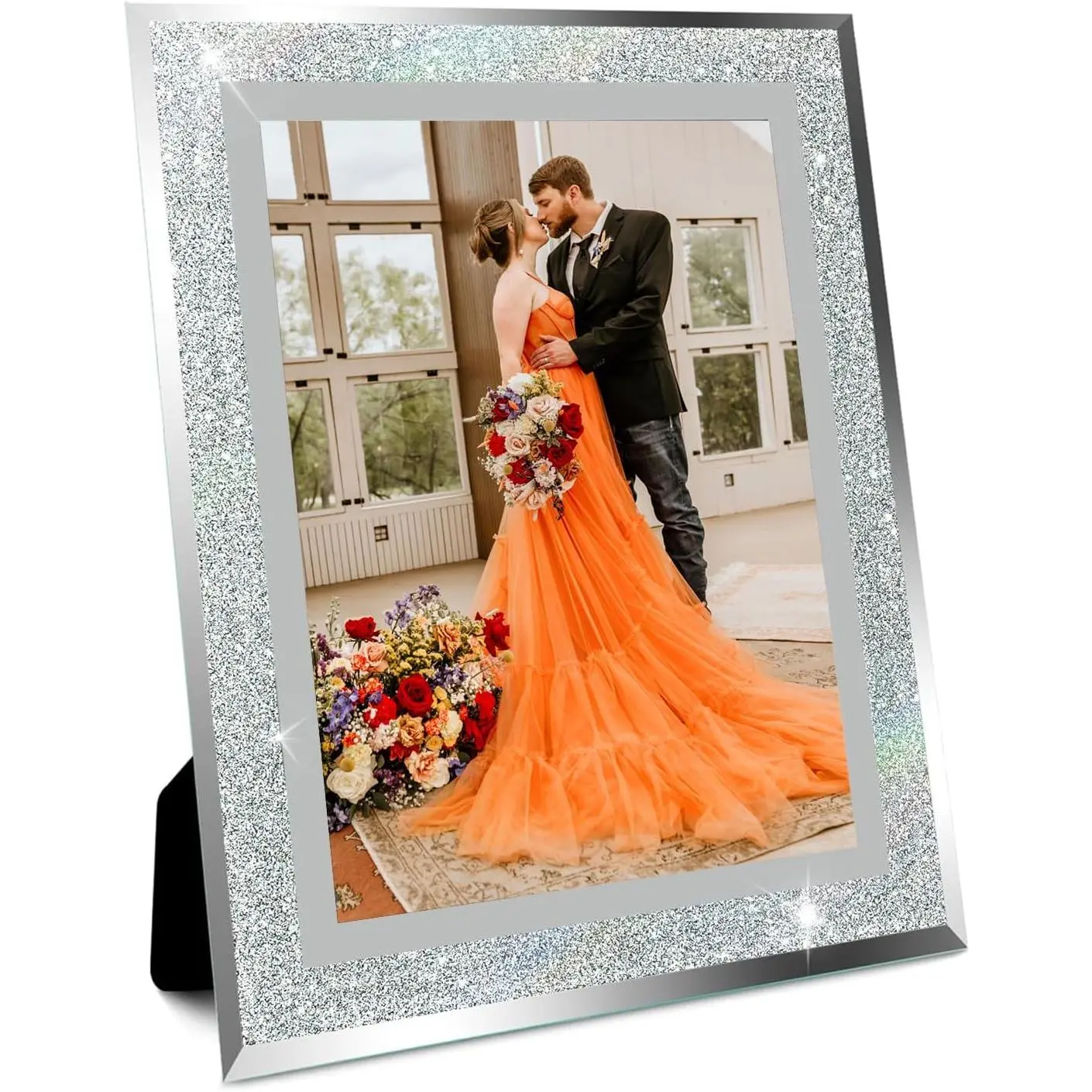 Rectangle Decorative Glass Photo Frame - 4x6, 5x7, 6x8 in, High Definition, Vertical/Horizontal Display, Diamond-Shiny, for Desk Table Shelf, Wedding Home Decor