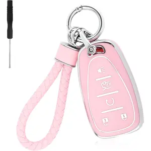 5 Button Key Fob Cover,TPU Key Fob Case with Keychain,Car Key Cover Pink Car Accessories Compatible with Chevrolet