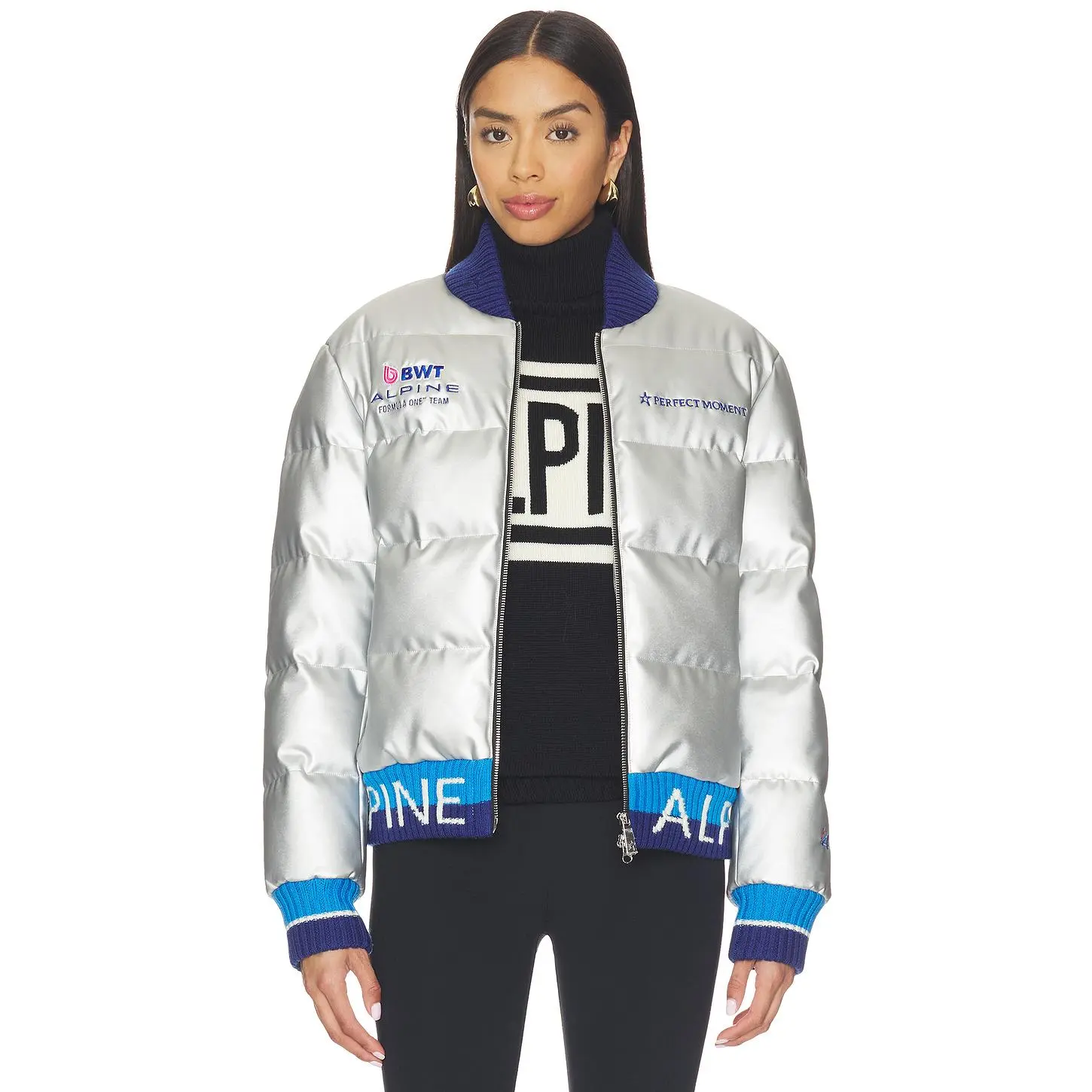 Perfect Moment Unisex Silverstone Bomber in Silver Twill