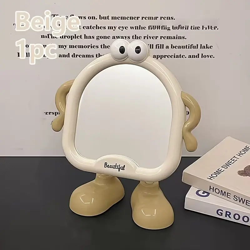 Cute Makeup Mirror with Adjustable Angle, High-Definition Glass, Portable Desktop Mirror, Cute Animal & Face Design, Easy to Clean