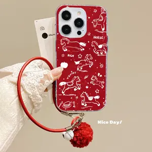Festive Rocking Horse Lanyard Case Compatible For iPhone 17 16 15 14 Pro Max 13 11 12 Pro 7 8 Plus XR X XS Max SE 2020 Patchwork Retro Pony Phone Cover Cases
