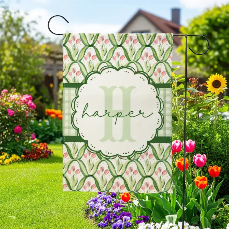 Custom Name Tulip Flower Garden Flag, 12x18in Double-Sided Floral Flag, Preppy Monogram Last Name Yard Decor, Coquette Aesthetic Porch Sign, Garden Accessories, 2026 Mother’s Day Housewarming Gift, Floral Flags