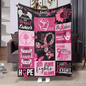 Breast Cancer Survivor Gift - Cozy Pink Flannel Healing Blanket With Inspirational Messages, Digital Print, Lightweight & Soft, Perfect For All Seasons, Comforting Gift |   Uplifting Design |   Digital Print Blanket, Inspirational Blanket