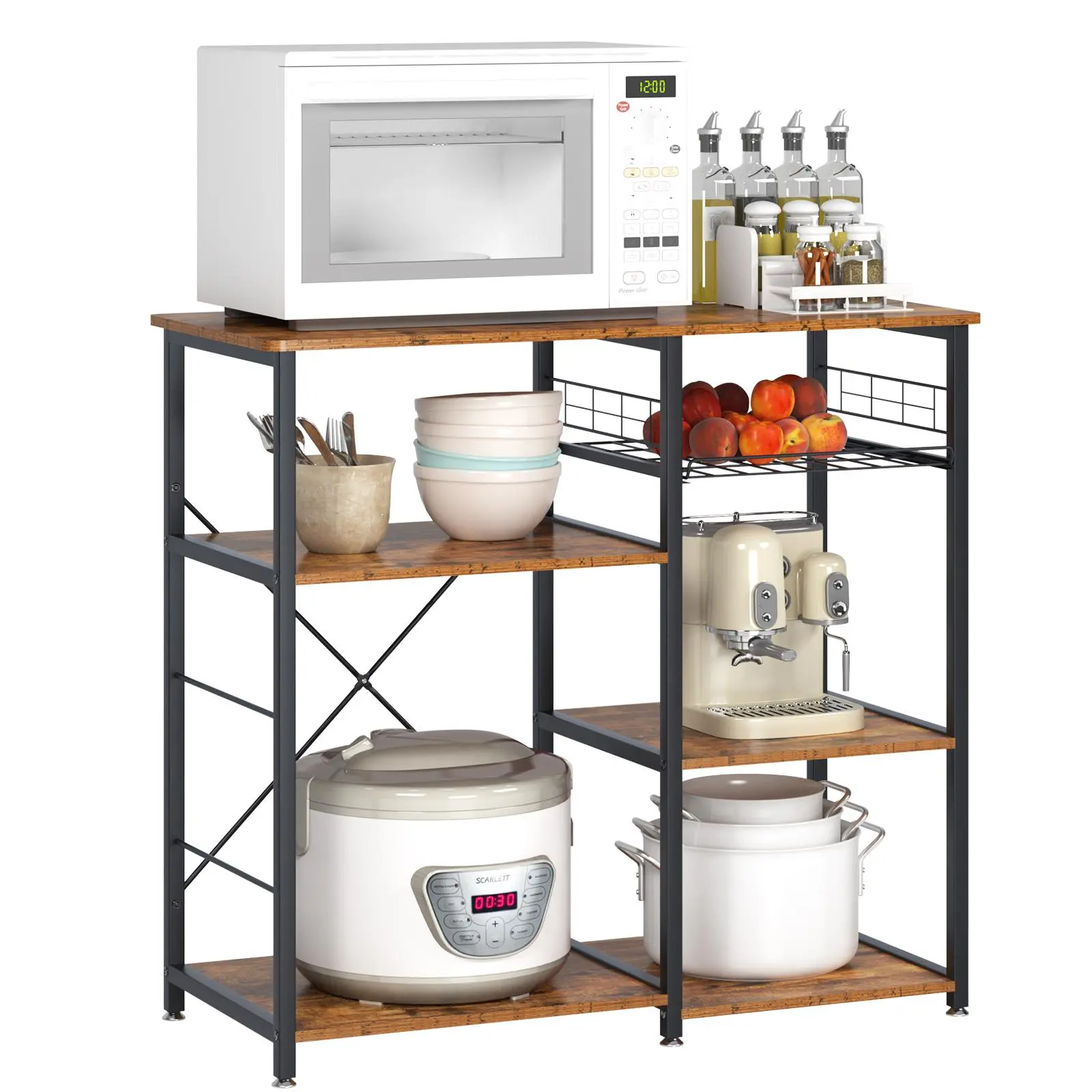 Kitchen Baker‘s Rack 3-Tier Storage Shelf, Microwave Oven Stand with 5 Shelves, Utility Storage Standing Shelf for Kitchen Living Room
