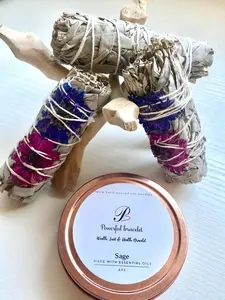 3 Large Organic smudge Sticks with Flowers + 1 Organic Pure white Sage “intention” Candle Kit Bundle