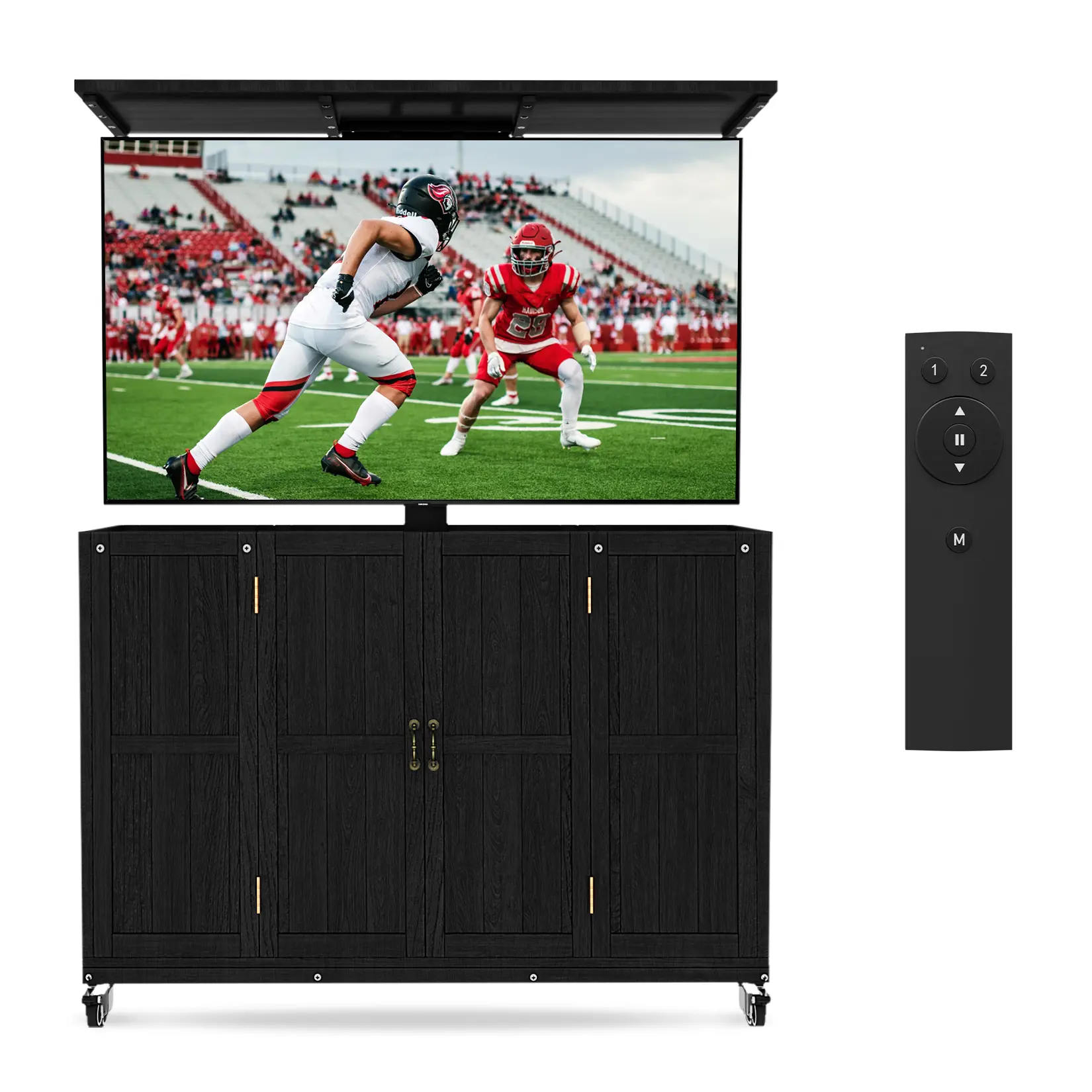 【2 Packages Shipping】Dragosum Solid Wood Outdoor Motorized TV Lift Cabinet with 360° Rotating Wheels, Waterproof TV Enclosure with Remote, Remote Control Pop-Up TV Stand for 32" to 65" TVs, Hidden TV Console,Balcony,Patio,Bedroom,Poolside