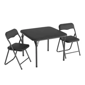 Boys and Girls Folding Table and Chair Set of 3, Featuring a Portable Table and Chairs with Ssoft Pu Cushions. No Assembly is Required, Perfect for Eating, Reading, and Playing