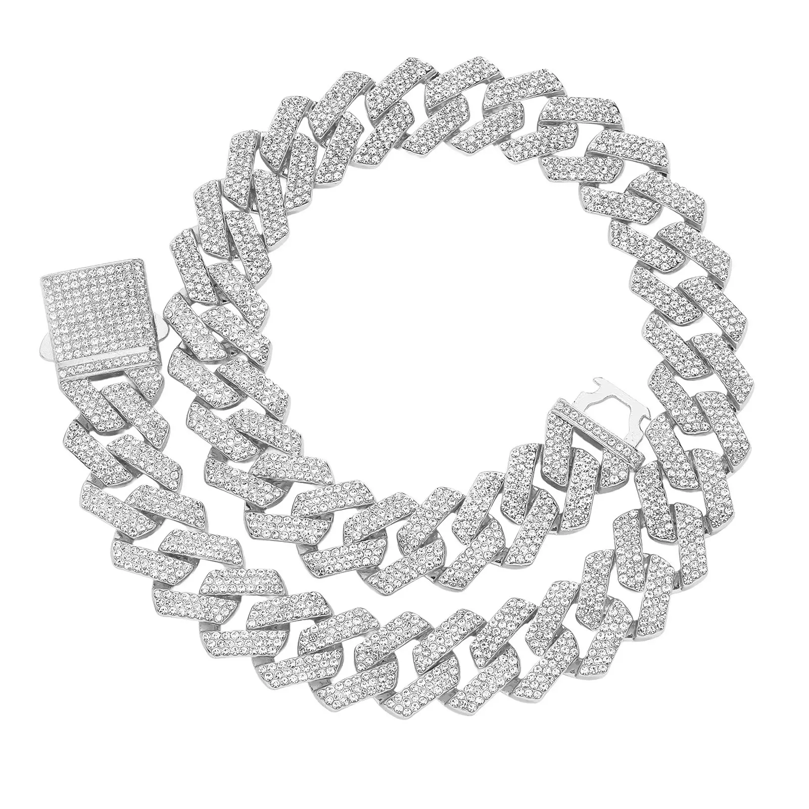 1pc 20mm Chunky Cuban Link Chain for Men - 3 Diamond Rows Iced Out Hip Hop Bling, Cuban Link Design, Exquisite Chain Jewelry, Daily Wear Accessory Gift for Boyfriend, Chunky Necklace, One-Piece