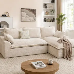 ARCH L Shaped Modular Couch Cloud Boneless Sofa with Deep Seats High Back Chenille Fabric 3 Seat Sectional for Living Room No Assembly Required Beige, Beige Color Options, Chenille Material, 3 Seat Seat Count, Modern Style, Product Weight: 110.90 lb