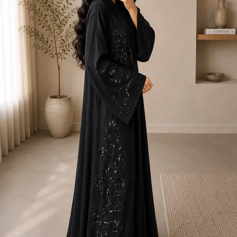 Elegant Black beauty embroidered stone work Abaya