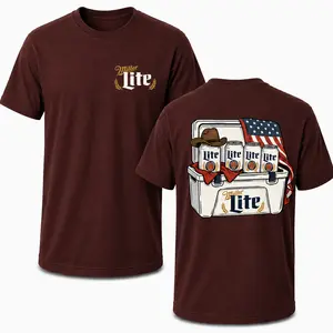 Miller Lite Cowboy Vintage Beer Shirt for Men, Retro Western Graphic Tee, BBQ Party Drinking Shirt, Country Beer Lover T-Shirt, Casual Streetwear Top, Gift for Dad, Husband & Friends