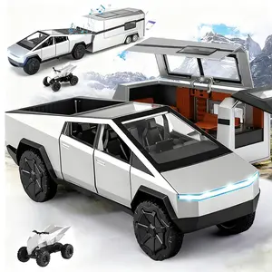 Cybertruck Toy Purple Gradient Alloy Die-cast Car Model with RV& ATV Cyberquad Motorcycle Toy Series Truck Model Race Car Cyber Pickup Pull Back Toy Car