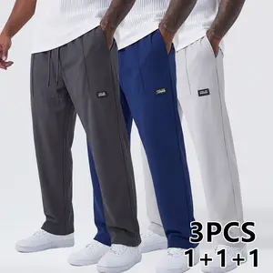 3-Pack Men's Casual Jogging Pants - Comfortable Track Pants for Everyday Wear, Exercise or Casual - Stylish Elastic Belt with Drawstring, Durable Breathable Fabric - Perfect for Fitness, Running or Casual Outings - Available in Variety of Colors