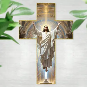 Jesus Cross Wall Decorative Plaque, Wooden 30x20cm for Christmas Home Decoration, Prayer Room Decor, Room Decor, Religious Hanging Ornament