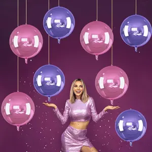 Pink Purple Round Foil Balloon Metallic Purple Lavender Light Pink 4D Ball Balloon Decoration Mylar Balloon for Birthday Graduation Wedding Anniversary Disco Party Decorations