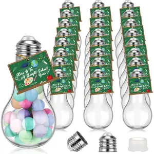 24 Pack 100ml Back to School Plastic Clear Light Bulb Candy Jars with Card and String, First Day of School Gift for Students Teachers Classroom Reward Gifts