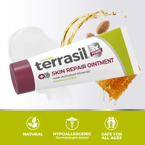 Terrasil Skin Repair Ointment | For All Skin Types | Ulcers, Sores, Boils, Pitted Keratolysis | Angular Cheilitis | Skin Barrier Protection with Activated Minerals | Dermatologist Tested Hypoallergenic | Skin Repair for Men and for Women | Hypoallergenic