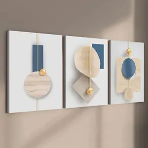 3 Counts Wooden Framed Canvas Painting, Modern Geometric Abstract Shapes Art Images, Abstract Pattern Print, Poster, Canvas Prints, Living Room Decoration, Wall Art Decoration, Waterproof Art