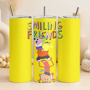20oz Stainless Steel Tumbler with smiling friends, cartoon fan travel mug