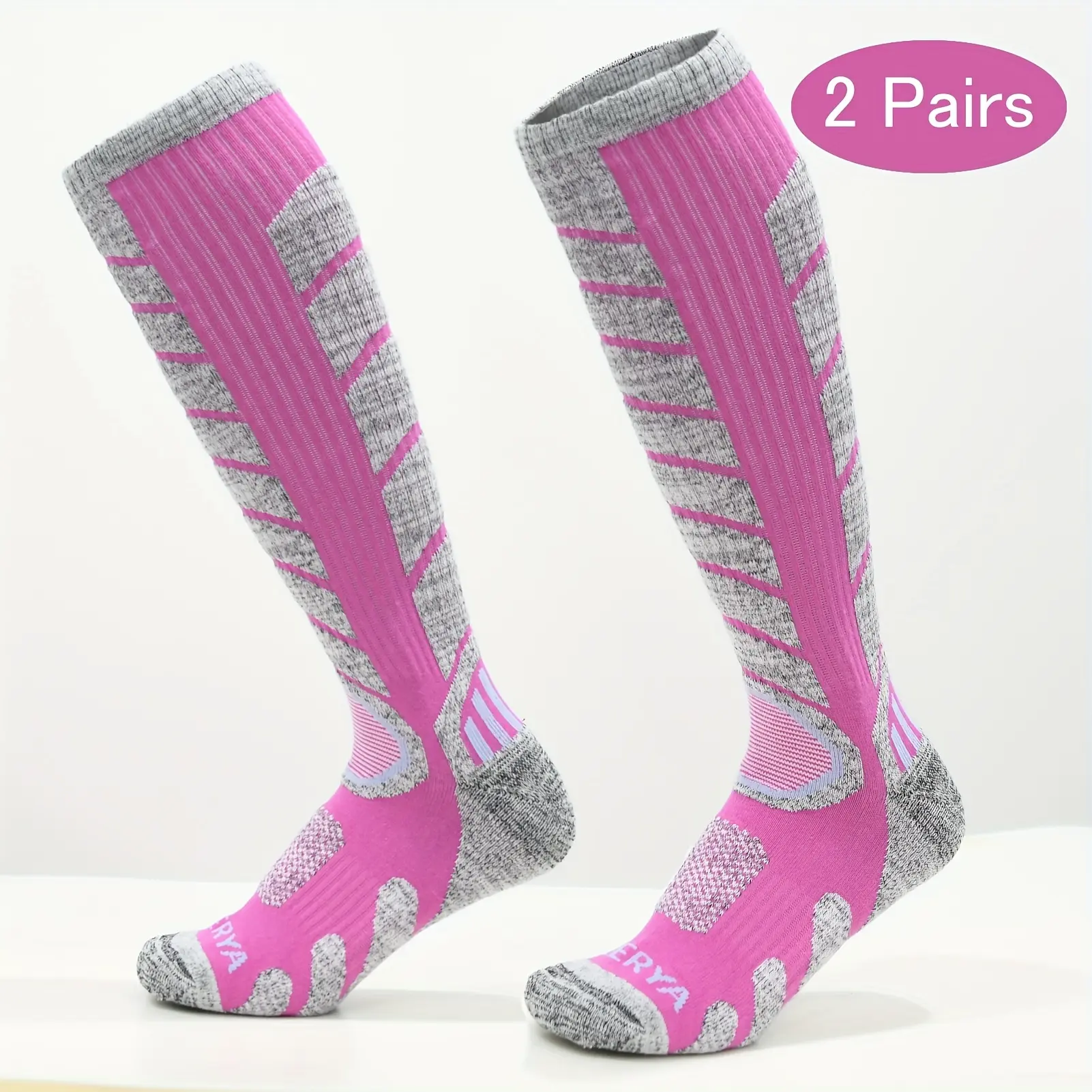 2-Pack Skiing Socks, Winter Warm Outdoor Sports Socks for Snowboarding, Hiking and Mountaineering
