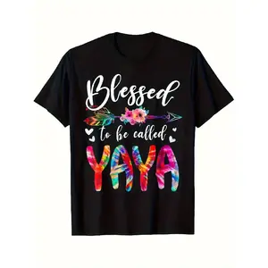 Women'S Blessed to Be Called Yaya Floral & Arrow Graphic T-Shirt - Black Shirt with White Lettering, Soft Crew Neck Casual Everyday Tee - Perfect Mother'S Day Gift for Grandma, Birthday Present, Plus Size