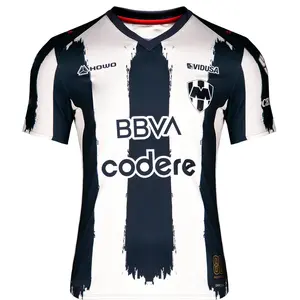 Rayados Soccer Jersey 2024/25 – Black White Striped Liga MX Football Shirt – Breathable Fan Jersey
