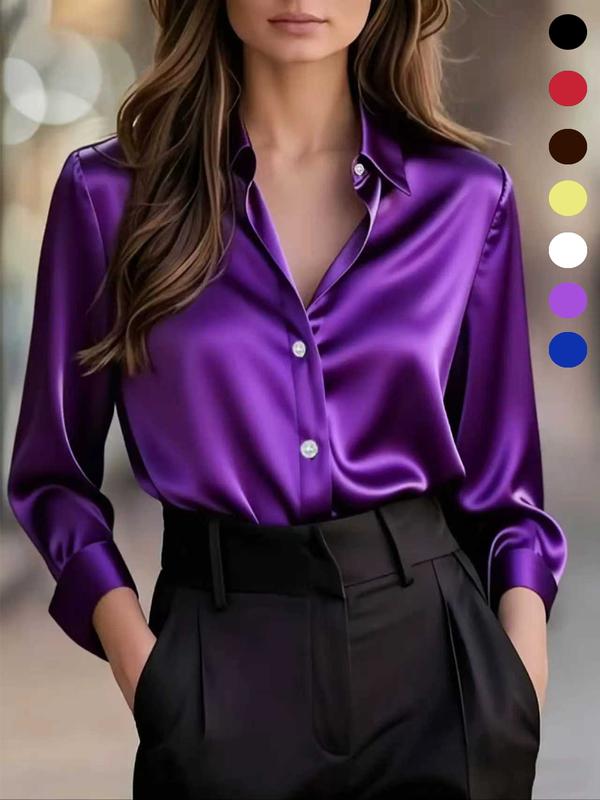 Fashionable women's casual and versatile satin long-sleeved shirt for commuting