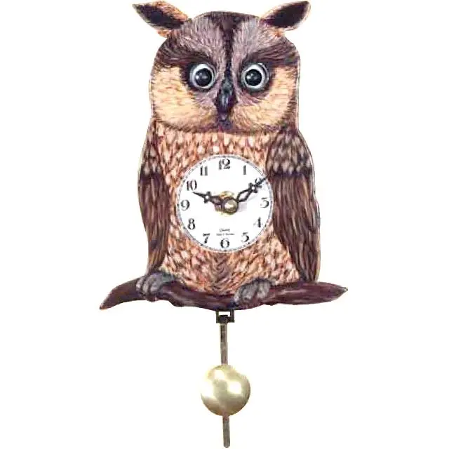 212 MAIN Engstler Mini Battery-Operated Pendulum Clock - 204QP Quartz Drive, Wooden Crafted Owl Shaped Wall Clock, Moving Eyes, Home Decoration, Room Decorations, Ideal Gift, 1-Year Service Included