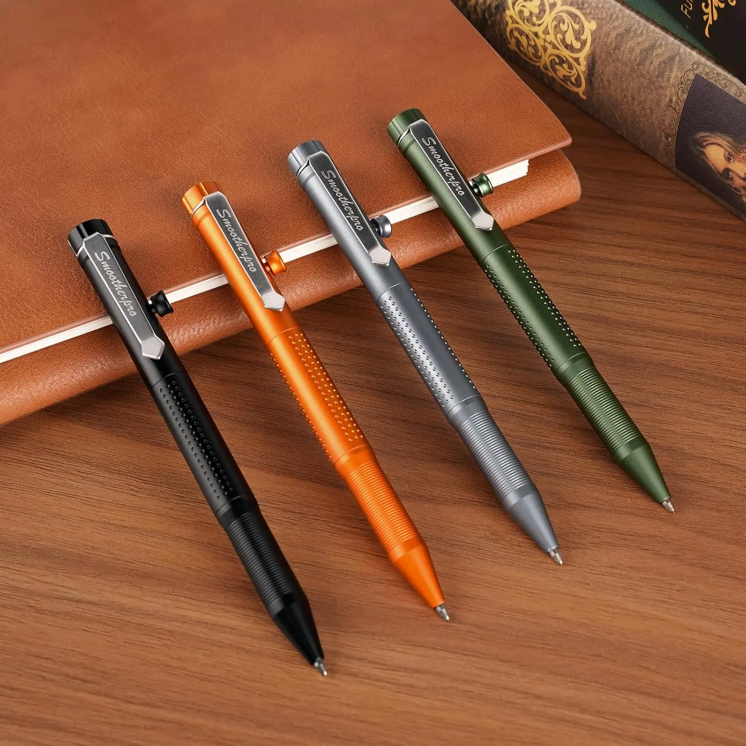 SMOOTHERPRO Bolt Action Aluminum Pen (APG01, Black) - 2-in-1 Ballpoint Pen & Pencil with Graphite Alloy Tip, Retractable Twist Mechanism, Anti-Slip Bolt Texture, Parker Refill Compatible for Adults, Artists (Graduations, Holidays)