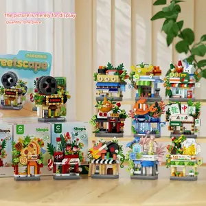 Street Scene Building Block Set, 12 Pieces Micro Particle Assembly Blocks, Stress Relief Relaxing Office Toy, Immersive Street View Gift
