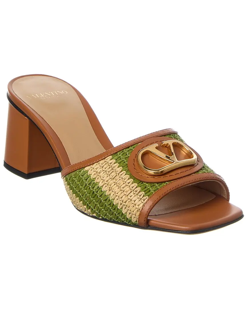 Valentino VLogo 60 Straw & Leather Sandal