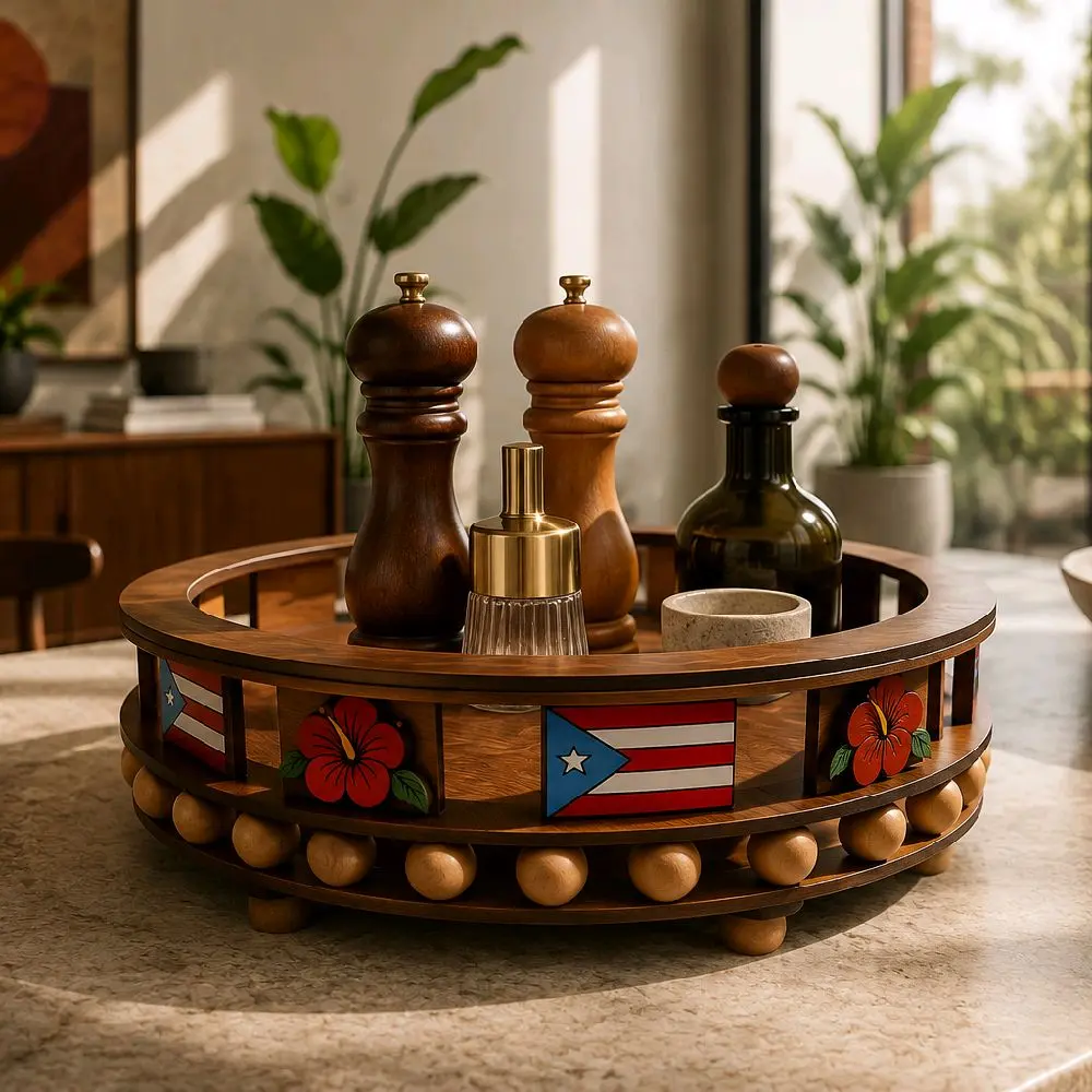Boricua Wooden Style Home Decor Tray, Desktop Decoration Sign for Home Supplies Display