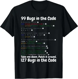 100% Cotton Playful Bugs in Code Funny Art For Developers & Programmers T-Shirt