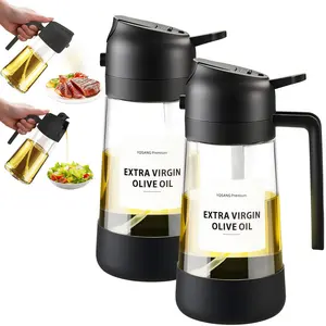 LMMAKE 2-in-1 Glass Oil Sprayer & Dispenser Bottle - Black-Clear 2Pcs Cooking Oil Container, Kitchen Gadgets, Air Fryer Accessories with Stickers