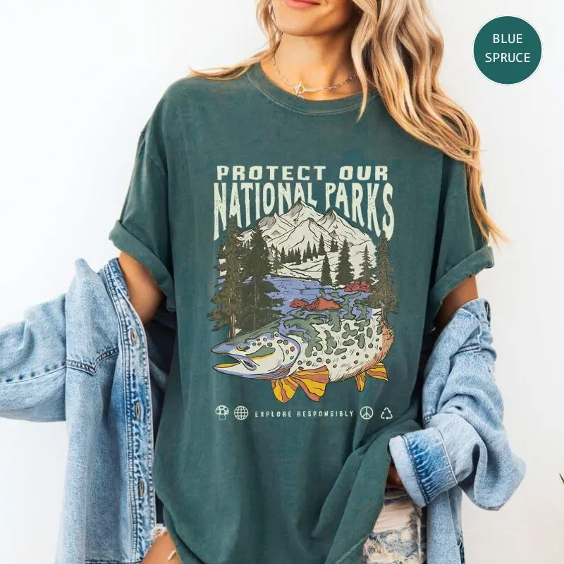 Comfort Colors 90s National Parks T-shirt Granola Girl Respect the Local Wildlife Tee Hiking Camping Shirt Cotton Fabric Womenswear