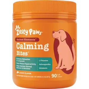 Zesty Paws Ancient Elements Calming Bites for Dogs Soft Chew Treats with Suntheanine & Sensoril Ashwagandha for Relaxation & Calmness 90 Chews Supplements