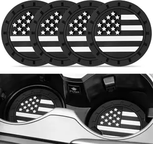 Cup Holder Coaster, Flag Non-Slip Insert  Cup Coaster, Accessories Interior for Women and Man,4 Pack Black