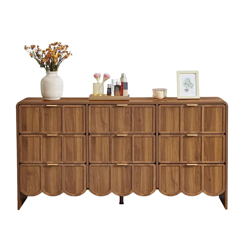 Giratree 3 5 9 Drawer Dresser for Bedroom, Modern Closet Chest of Drawers with Wave Fluted Drawer, Wood Storage Small Dresser Organizer for Nursery Bedroom Living Room Hallway Closet