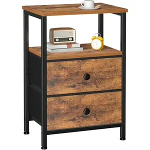 Night Stand, Nightstand with 2 Fabric Drawers for Bedroom, Small End Table with Open Storage Shelf, Bedisde Table for Apartment, Rustic Brown, HETS002BR-1