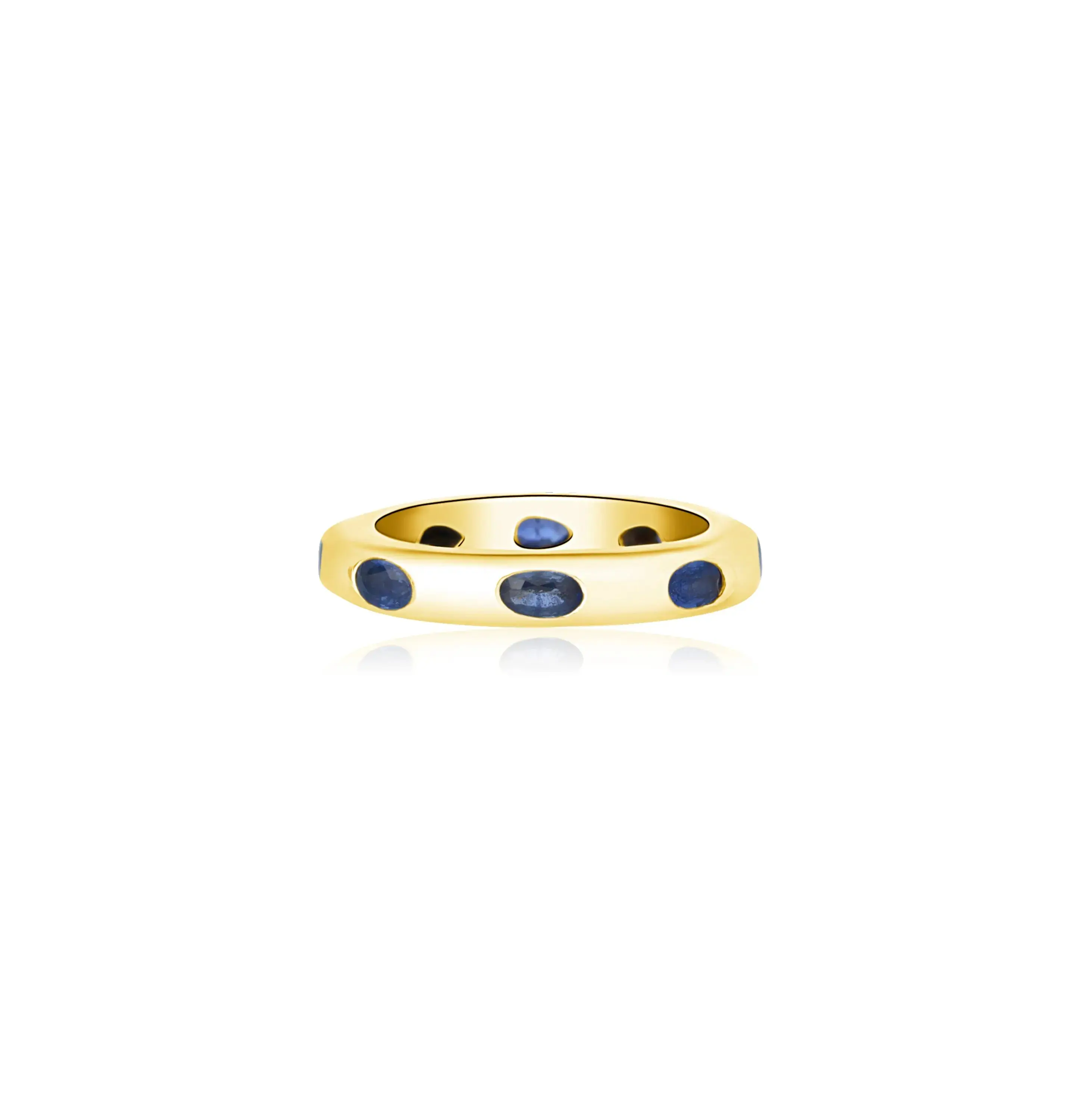 Blue Sapphire Flush-Set Dome Ring in 14K Yellow Gold