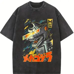 valentine shirts Godzilla 2026 New Hot T-Shirt Godzilla Monster Washed Old Cotton 3Vintage Loose T-Shirt Y2k Men T-shirt Short Sleeve Shirts